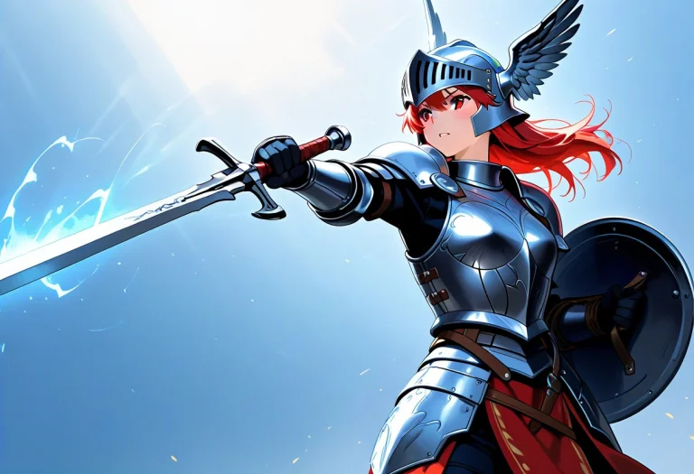She Is A Red Haired Warrior Wearing A Metallic Winged Helmet...