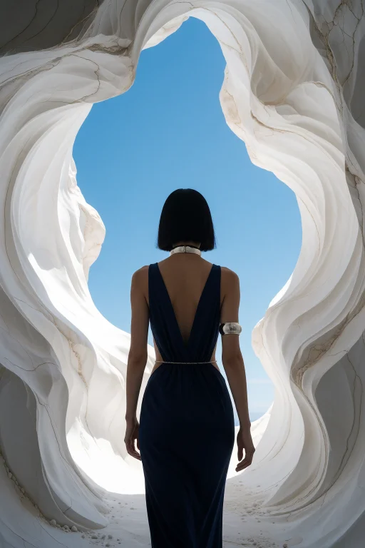 Cinematic Minimalist Fashion Photography, Rear View Of An El...