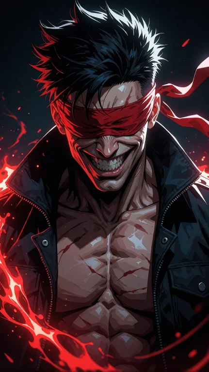 Anime Style, Close-up Portrait Of A Muscular Man With Spiky...