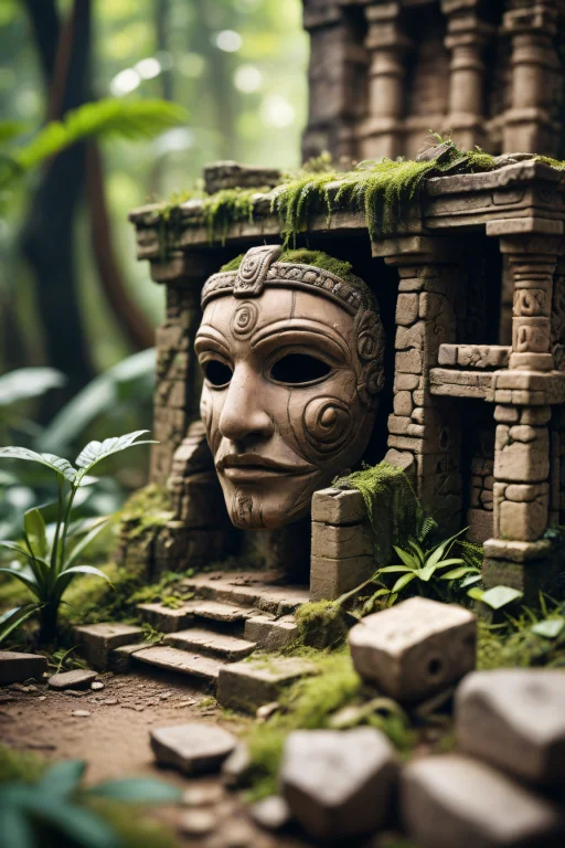 Tilt-shift Photo Of Ancient Jungle Ruins With A Morphing Mas...