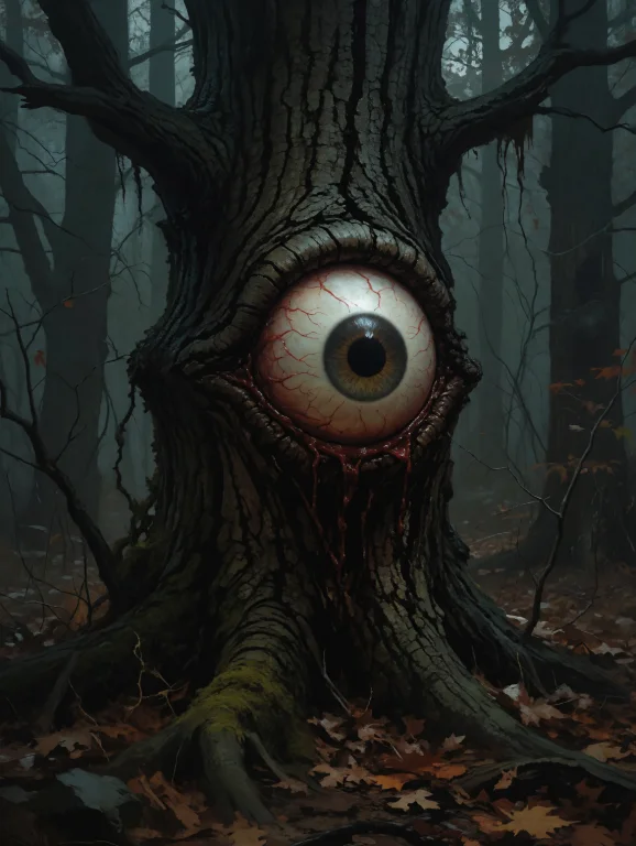 Digital Painting Of A Large Creepy Eyeball Embedded In A Dar...