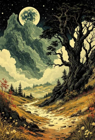 Vintage Style, Detailed Line Work, Vibrant Colors, Imaginati... — FLUX AI Prompt: Vintage style, detailed line work, vibrant colors, imaginative themes, dynamic c...