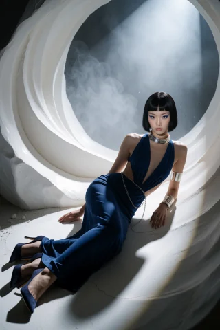 High-fashion Editorial Photography, Horizontal Composition,... — Stable Diffusion AI Prompt: High-fashion editorial photography, horizontal composition, beautiful Asian woma...