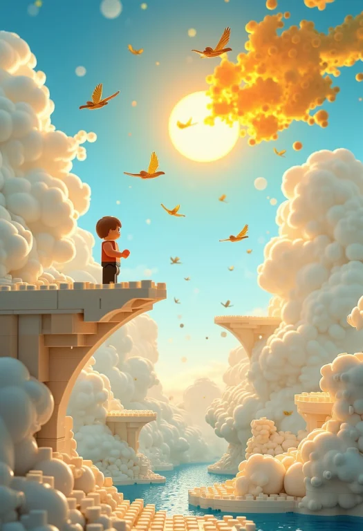 A Whimsical, Dreamlike Scene Featuring A Lego Minifigure Sta...