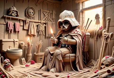 Golden Straw Masterpiece Prompt — SDXL AI Prompt: masterpiece, best quality, lazypos, straw world morph, darth vader entirely wove...