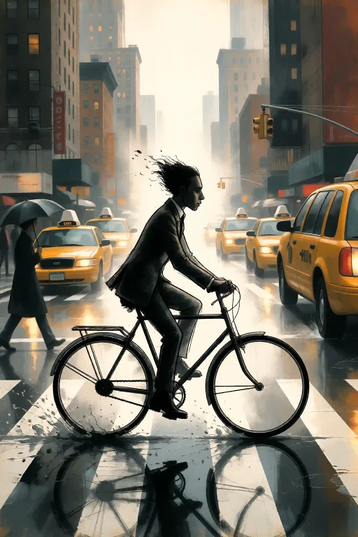 Strangedaal. A Bustling, Photorealistic City Crosswalk Durin...