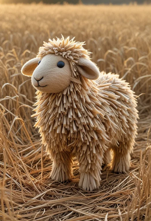 Cozy Sheep Whose Entire Body Is Made Of Woven Straw Thread,...