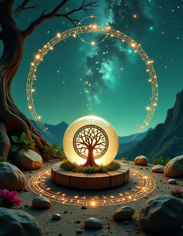 The Tree Of Life Symbol Etched Into An Ancient Crystal Orb A...