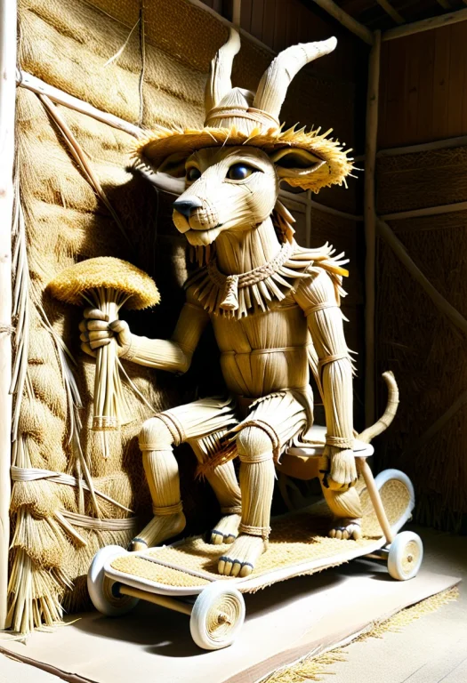 Straw Texture, Anubis Dog Made Entirely Of Dried Straw, Body...