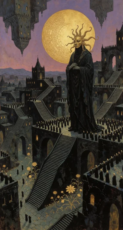 A Vast Surreal City At Twilight, Constructed Entirely From B...