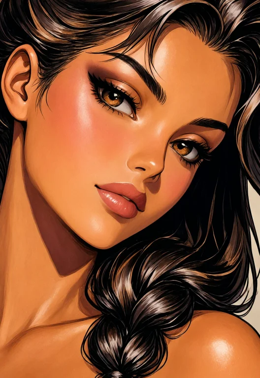 Woman Face Closeup, Multi-tied Hair, Smoky Eye With Heavy Li...