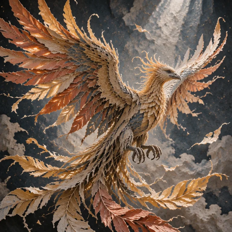 A Magnificent Phoenix Taking Flight, Sculpted From Layered S...