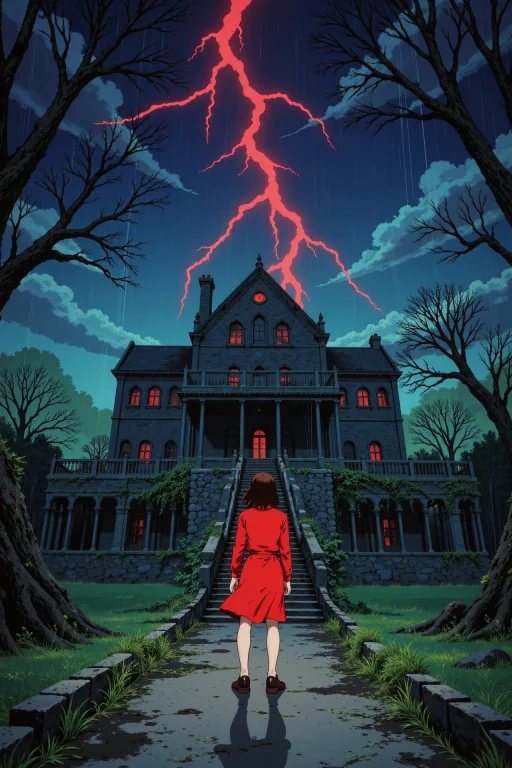 A Haunted Asylum Beautiful Anime Landscape, Rain And Storm,...