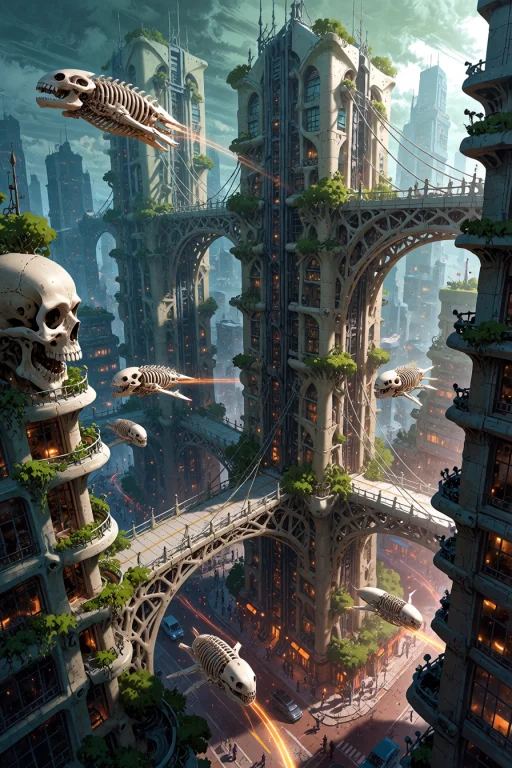 , Boneswm, A Futuristic City Skyline Where Skyscrapers Are C...