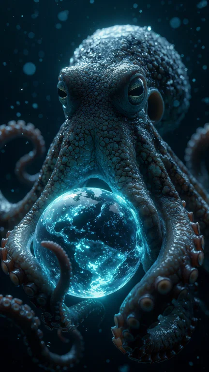 Hyper-realistic Close-up, Massive Intelligent Octopus With D...