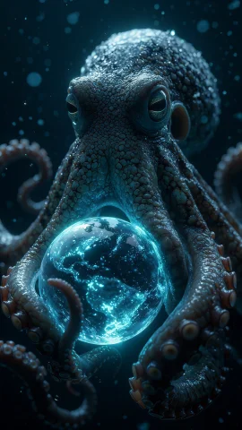 Hyper-realistic Close-up, Massive Intelligent Octopus With D... — Stable Diffusion AI Prompt: Hyper-realistic close-up, massive intelligent octopus with deep-sea grayish-blue...
