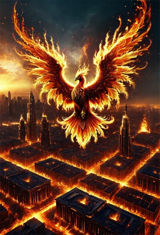 Masterpiece, High Quality, Amazing Phoenix, Huge Wings, Fire...