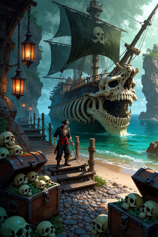 , Boneswm, A Pirate Cove With A Dock Built Of Rib Bone Plank...