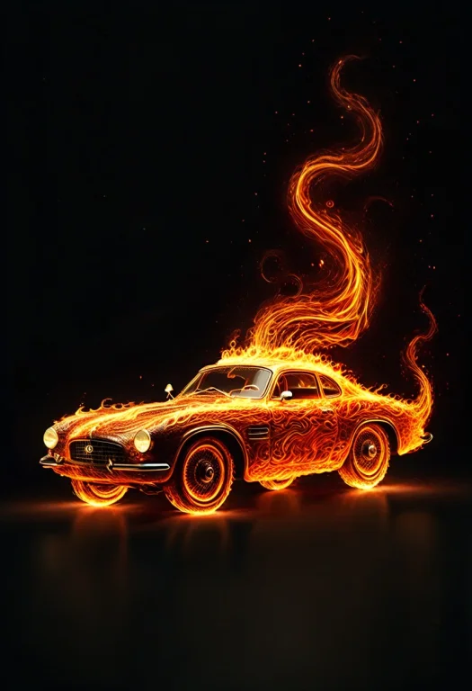 A Sleek Cybertrack Rendered Entirely In Flowing Flame, Its A...