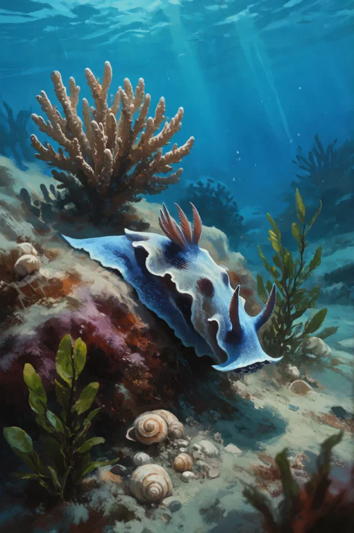 Darkfantasy, Digital Painting, Sea Slug, Nudibranch, Blue Se...