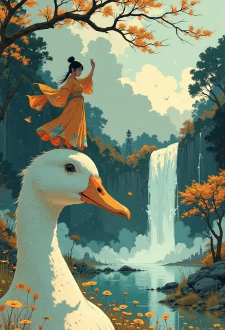 A Surreal And Fantastical Close Up Portrait Of A Pristine Wh... — FLUX AI Prompt: A surreal and fantastical close up portrait of a pristine white duck's head. Per...