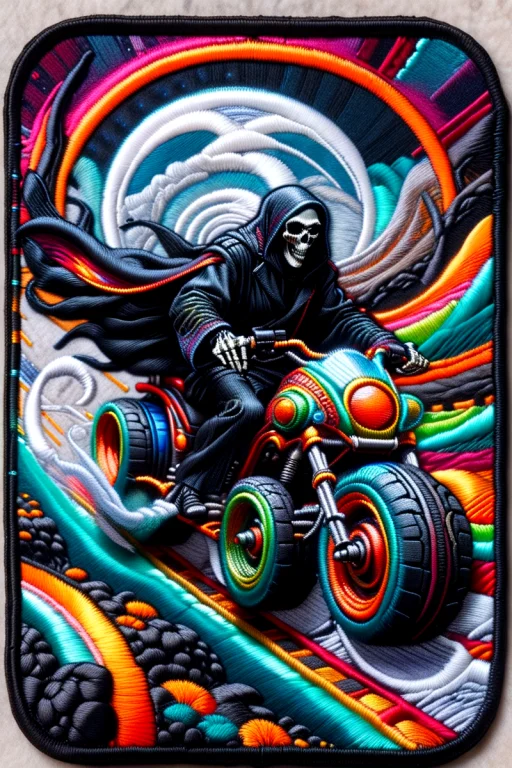Grim Reaper Driving A Futuristic Vehicle, Surreal, Scenery,...
