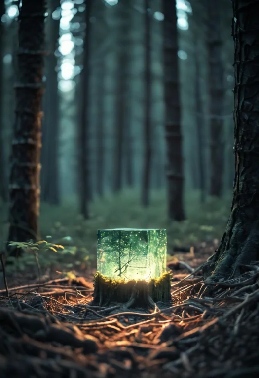 Glowing Square Shape In Forest, Depth Of Field