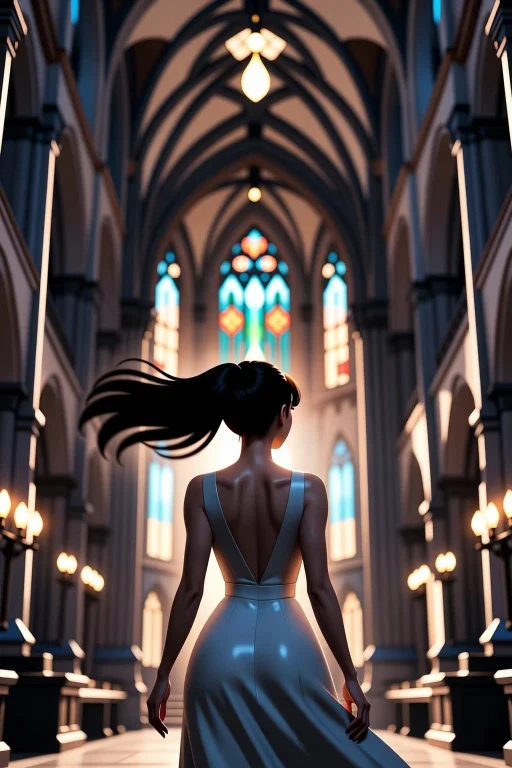 Woman Closeup, A Female Figure Standing In A Grand Cathedral...