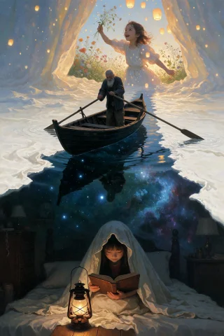 A Surrealist Fantasy Painting, Vertical Composition, Seamles... — Stable Diffusion AI Prompt: A surrealist fantasy painting, vertical composition, seamless dreamlike transiti...
