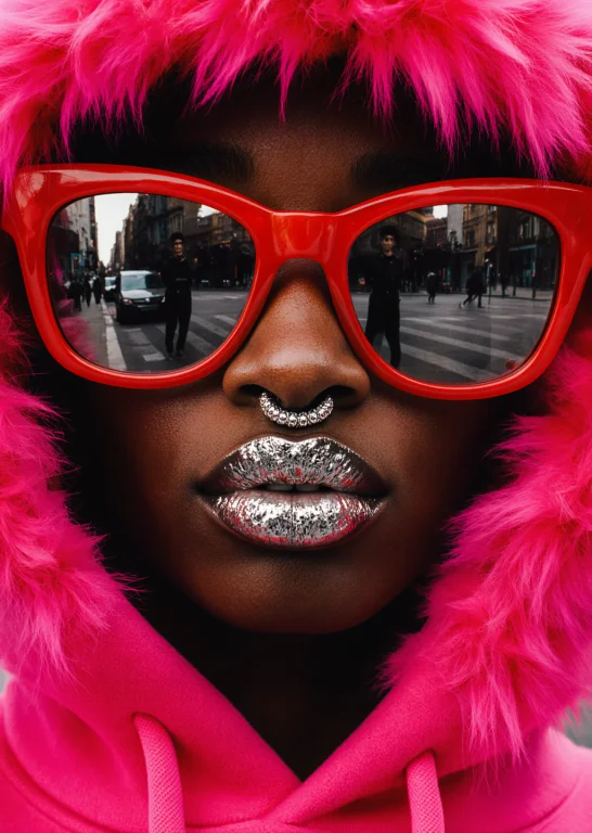 Bold Close-up Portrait Of A Person Of Color Wearing Oversize...