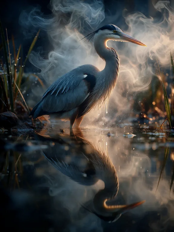 Bradhamel Art Style. A Majestic Great Blue Heron Stands Pois...