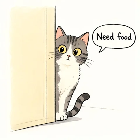 Stable Diffusion Cat Prompt — Stable Diffusion AI Prompt: Doodle of a cat peeking out from behind a corner. Cat speech bubble reads "Need...