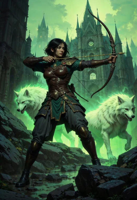 A Digital Fantasy Artwork Depicting A Female Archer In Mid-a...