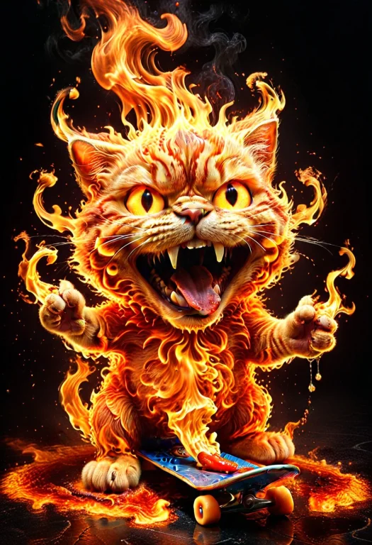 Flowing Flames, Garfield Cat Formed Entirely From Swirling F...
