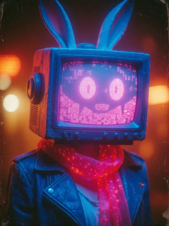 This Is A Digital Photograph With A Retro, Cyberpunk Aesthet...