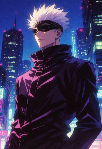 Retro Sci-Fi Cyberpunk Prompt — Stable Diffusion AI Prompt: retro_scifi_90s, retro_artstyle, retro, cyberpunk, gojou satoru, a tall, confide...