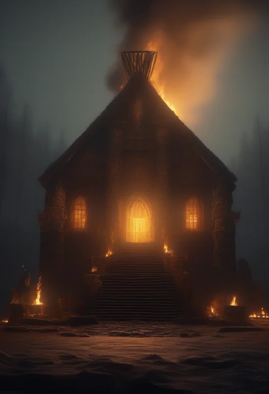 High Quality, Detailed, A Norse Hall Lit By A Long Central F...