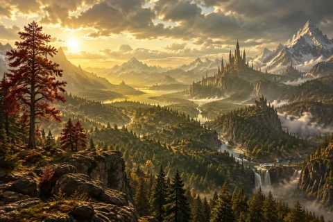 Masterpiece, Epic Landscape, Cloudy Sky, Majestic, Fantasy L... — Stable Diffusion AI Prompt: masterpiece, epic landscape, cloudy sky, majestic, fantasy land, (cold sun light...