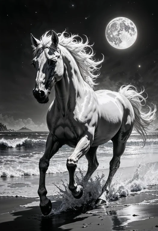 A Dramatic, Cinematic Photograph Of A Majestic White Horse I...