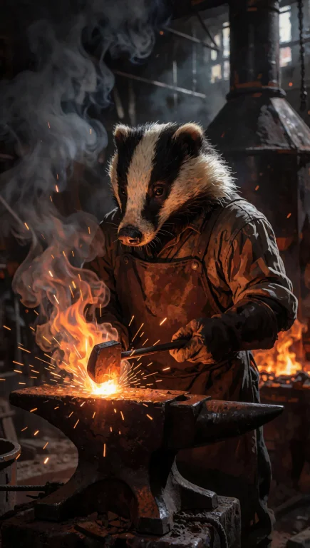 27. Anthropomorphic Badger Blacksmith, Victorian Iron Foundr...