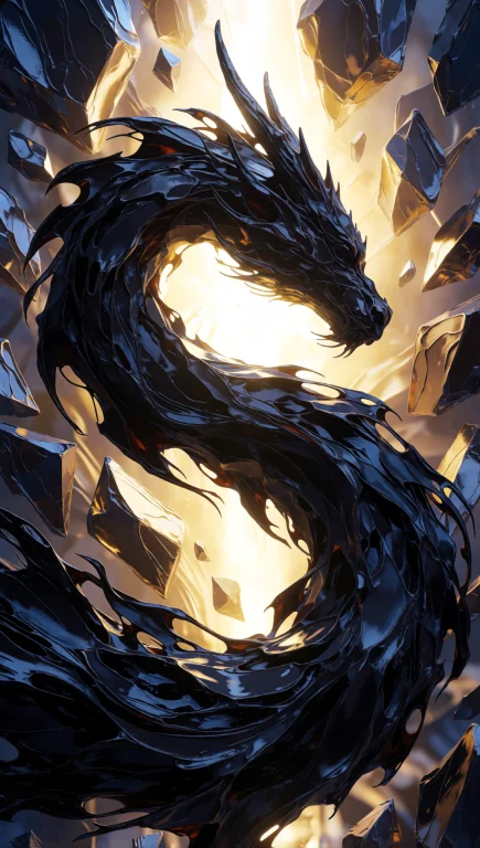 101. Abstract Void Dragon, Fluid Obsidian Ribbons, Floating...