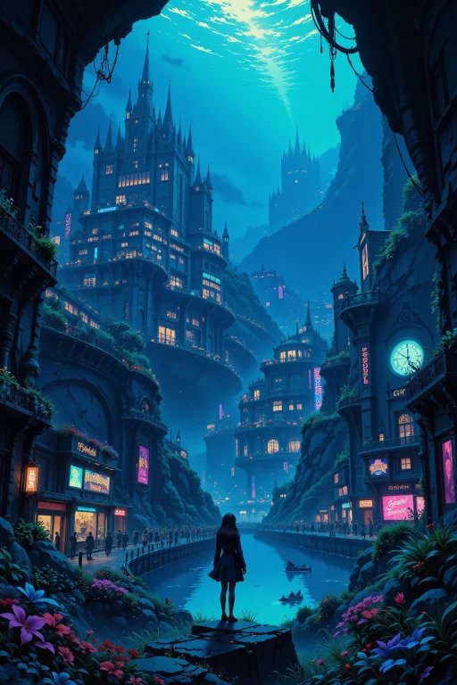 A Mysterious Fantasy Underwater City Beautiful Landscape, Br...