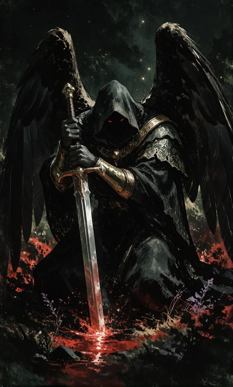 Horror Comic Illustration, A Colossal, Hooded Figure With Ma...