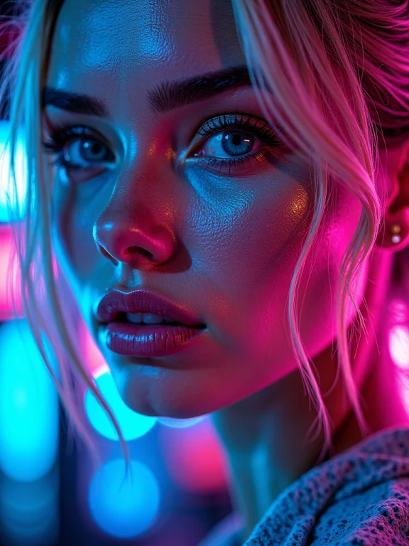 Hcc, C4f3, Extreme Close-up Of A Blonde Low Up-do Haired Wom...