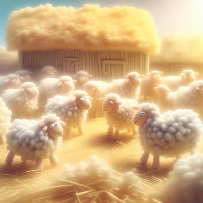 A Cartoonish Picture Of A Flock Of Sheep On A Farm Farm Made...
