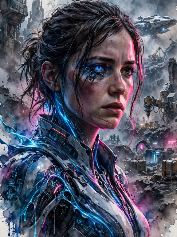 A Female Survivor Clad In A Sleek Cybernetic Suit Standing A...