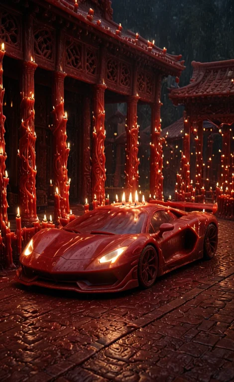 Candle Nvnl1tc4nd3l Wax Lit, Cinematic, Red Hypercar, Japan