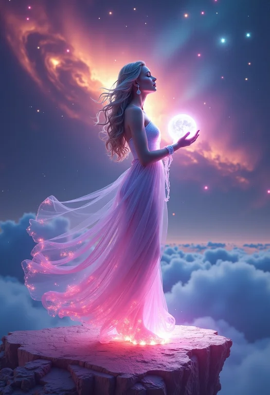 An Iridescent Goddess Stands At The Edge Of A Celestial Real...