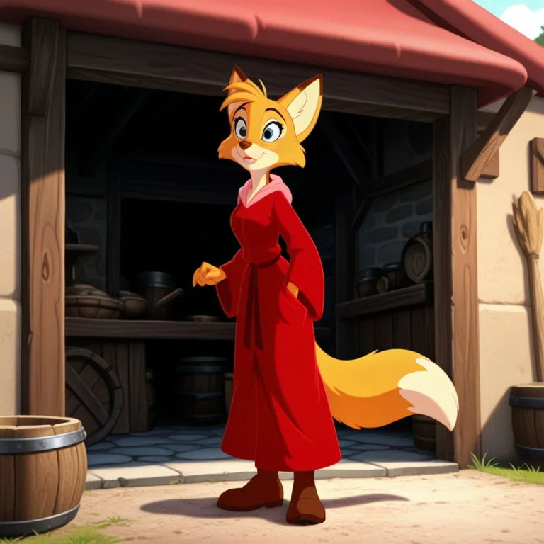 Tjald,1girl ,solo Shot , Disney Style, Fox ,yellow Fur ,blue...