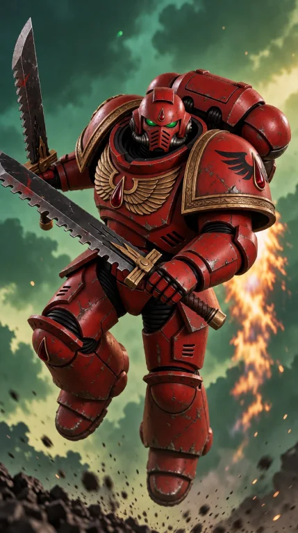 Digital Painting Of A Fierce Blo0da40k Warrior With A Grotes...